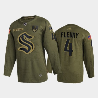 Seattle Seattle Kraken #4 Haydn Fleury Men's Adidas Veterans Day 2022 Military Appreciation NHL Jersey Olive